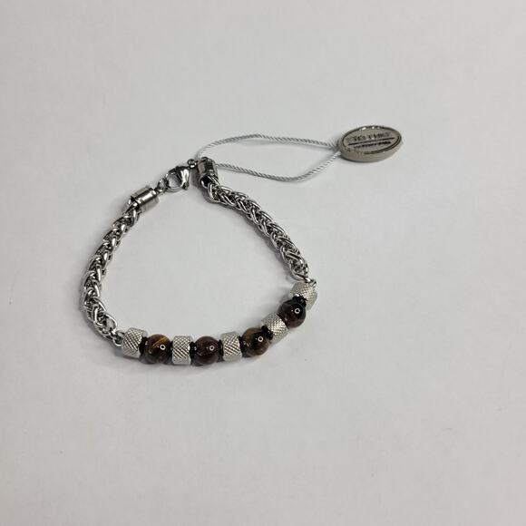 STEELTIME Men's Stainless Steel Wheat Chain Tiger Eye Beads Bracelet NEW - Picture 3 of 7